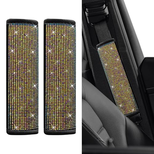 2PCS Bling Seat Belt Covers, Seat Belt Cover Pad, Car Seatbelt Shoulder Pads with Rhinestone, Auto Accessories Comfortable Automotive Neck Shoulder Mat Cushion for Car Truck SUV (AB) - color: AB