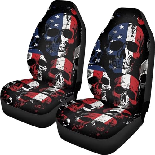 American Flag Set of 2 Pieces Automotive Seat Cover Car Front Seat Cover 4th of July Car Seat Protector Skull Patriotic Bucket Seat Cover Easy to Install - color: American Flag Skull
