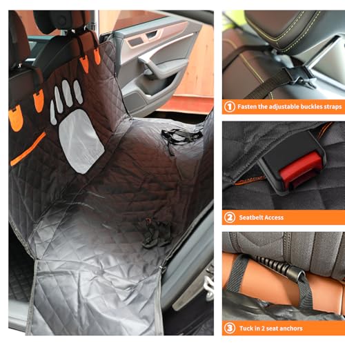 Dog Car Seat Cover,Back Seat Extender for Dogs,600D Heavy Dute Durable Car Seat Cover for Dogs Pets,100% Waterproof Back Seat Pet Cover for Dogs with Mesh Window, with Seatbelt,Trucks and SUVs - color: Dog Paw