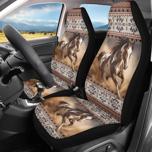 Bulopur 2 Pcs Horse Car Seat Covers for Men Western Native American Automotive Front Car Seat Protector Covers Universal Fits Most Automotive, Vans, SUVs, Trucks - color: Horse Western Native American