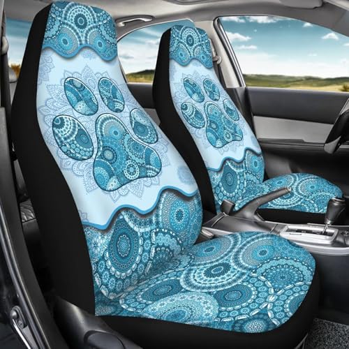 Dreaweet Boho Car Seat Covers Front Seats Dog Paw Car Accessories for Women 2 Piece Washable Front Seat Cover Universal Fit Most Vehicle SUV Sedan Trucks,Blue - color: Boho Dog Paw Blue