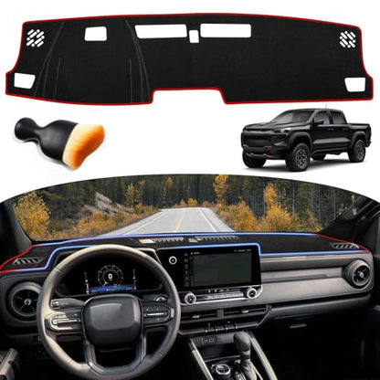 Dash Cover for Chevy Chevrolet Colorado/GMC Canyon 2023-2025 2026 Dashboard Cover Mat Non-Slip Center Console Protector Mat Sunshade (Red Trim) - color: Red