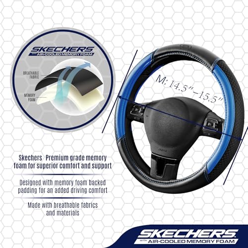Skechers Air-Cooled Steering Wheel Cover,Air Cool Mesh Leather Car Steering Wheel Cover Universal Fit 14" 1/2-15" Car Wheel Protector for Men Women Fit Suvs,Vans,Sedans,Car,Trucks,Blue - color: BLue