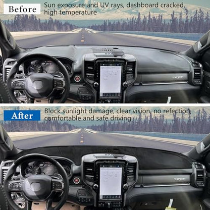 Flannel Dashboard Cover Dash Cover Mat Compatible with Dodge Ram 1500 2500 3500 2019-2024 2025 Accessories Center Console Dash Board Cover Protector Sunshade Windshield Glare Black - color: for 19-25 Dodge Ram