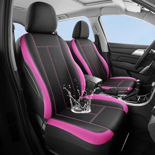 HChengkikz Car Seat Covers Full Set, Waterproof Neoprene Car seat Covers Full Set, Airbag Compatible, Universal Fit Automotive Seat Covers for Most Cars, Trucks, SUVs (Black + Pink) - color: N816 Black Pink, size: Full Set