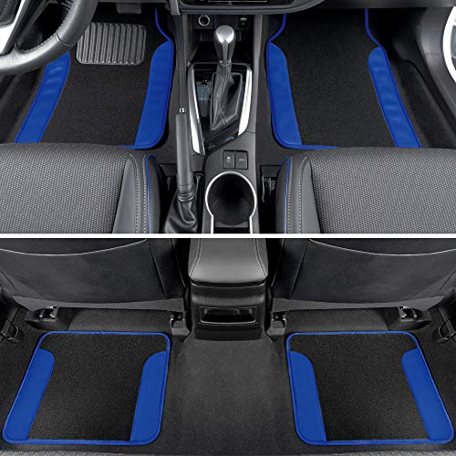 carXS Forza Series Blue Seat Covers Full Set Combo with Car Floor Mats – Front and Rear Bench Cover & Protector Set, Interior Covers for Auto Truck Van SUV