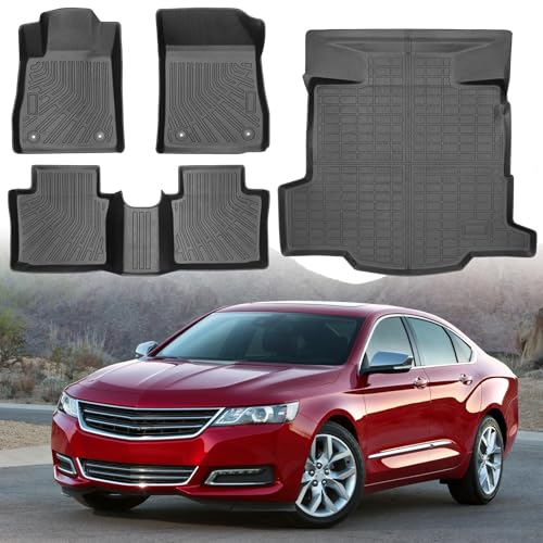 Floor Mats & Cargo Liner for Chevy Impala 2020 2019 2018 2017 2016 2015 2014, All Weather TPE Floor Liners Custom Fit Impala Heavy Duty Car Mats 1st & 2nd Row & Trunk Mat Accessories Black - style: 28) For Chevy Impala | 2014-2020 | Combo Set