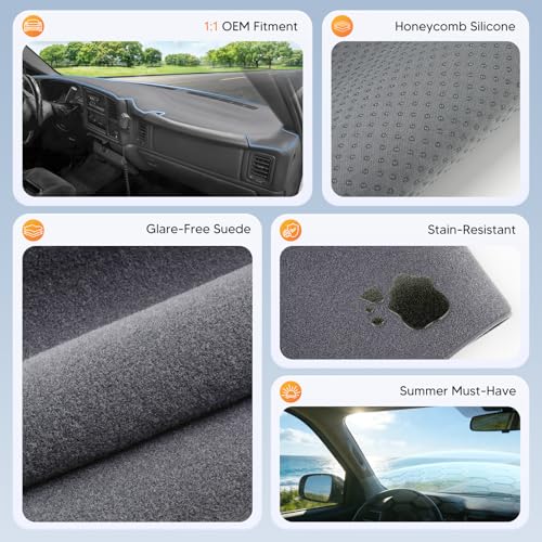 CARTIST Gray Dash Cover for 1999-2006 GMC Sierra/Chevy Chevrolet Silverado 1500 2500 3500 HD&2000-2006 GMC Yukon/Chevy Suburban Tahoe Avalanche,Premium Anti-Glare Dashboard Pad