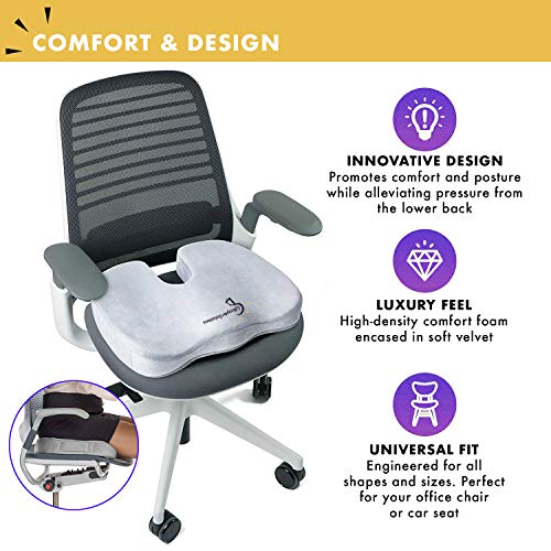 Large Seat Cushion with Carry Handle and Anti Slip Bottom, Large Gel Memory Foam Seat Cushion - Orthopedic Gel & Memory Foam - Coccyx Cushion for Tailbone Pain – Sciatica & Back Pain Relief (Grey)