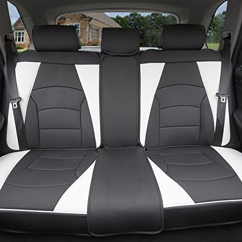 FH Group Ultra Comfort Highest Grade Faux Leather Full Set Cushion Pads Car Seat Covers for Front and Rear– Universal Fit for Cars Trucks & SUVs (White/Black) - color: White, style: Full Set