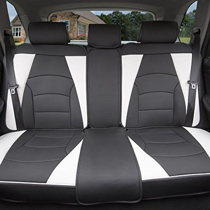 FH Group Ultra Comfort Highest Grade Faux Leather Full Set Cushion Pads Car Seat Covers for Front and Rear– Universal Fit for Cars Trucks & SUVs (White/Black) - color: White, style: Full Set