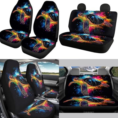 Animal Turtle Print Auto Front Rear Seat Protective Steering Wheel Cover Car Accessories Set for Cars Seat Covers 12pcs Seat Cover Set for Cars Car Armrest Cover Headrest Covers - color: Animal Turtle