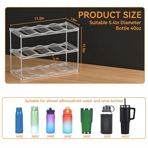 Stackable Water Bottle Organizer for Cabinet,3 Tier Water Bottle Holder for Stanley Yeti 40 oz Bottle Shelf,Clear Tumbler Storage Organizer,Wine Rack,Cup Organizer for Kitchen Cabinets Counter Pantry - size: 3 Tier-Hold 12 Bottles