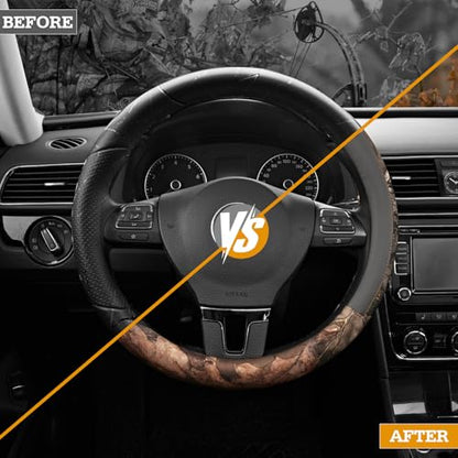 Mossy Oak Full Camo Steering Wheel Cover - Made from Premium Leather, Universal Fit for 14 1/2 to 15 inches - Official Licensed Product - Gray Color - color: Gray