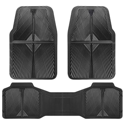CAR PASS Rubber Floor Mats, All Weather Waterproof Trim-to-Fit Automotive Mats for Cars Trucks SUV, Anti-Slip Easy Clean, Heavy Duty Full Set 3-Piece, All Black - color: Black