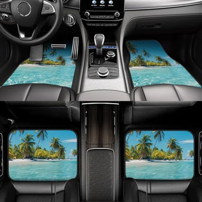 Universal Fit Car Floor Mats, Tropical Beach Islands Summer Ocean Palm Tree Picture Set of 4pcs Car Carpet Fit for SUV, Vans, Sedans, Trucks - color: Tropical Beach Islands