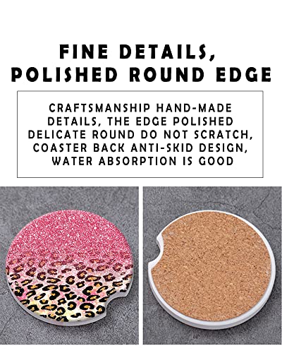 2 Pack Universal Ceramic Car Coasters Cute Pink Faux Glitter Leopard,Ceramic Stone with A Finger Notch for Easy Removal of Car Cup Holder Coaster - color: Cute Pink Faux Glitter Leopard
