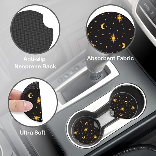 Sun Moon Star Steering Wheel Cover with 2 Pcs Car Coasters Neoprene Steering Wheel Cover for Women Men Anti-Slip Breathable Car Accessories Universal 15 Inch Fit Auto Cars Trucks - color: Sun Moon Star