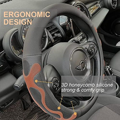 PINCTROT Comfy Grip Steering Wheel Cover, Anti-Slip Design, Universal 14.5-15 Inch(Silicone Brown) - color: 8.Brown, size: Medium(Standard) Size[14 1/2''-15'']