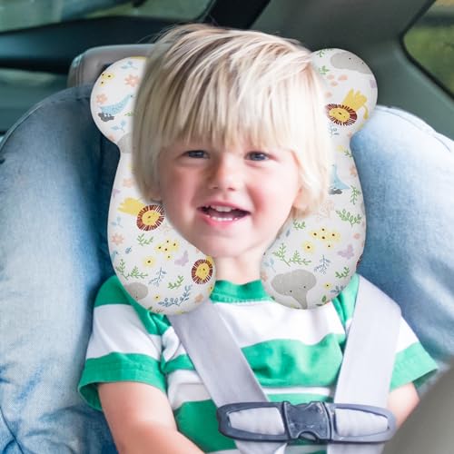 Baby Travel Pillow, Upgrade U-Shape Infant Pillow for Car Seat Pushchair and Stroller, Soft Comfortable Rest Cushion for Kids Newborn and Toddler -Lion White