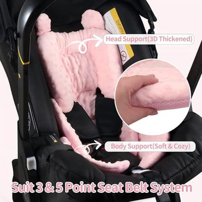 3in1 Reversible Carseat Head Body Support Newborn,3D Minnky Infant Car Seat Insert,Extra Soft Breathable Baby Car Seat Pillow Cushion Boys Girls,fit Stroller,Bouncer,Swing(Pink) - color: Pink