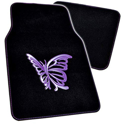 BDK Purple White Butterfly Design Carpet Car Floor Mats for Auto Van Truck SUV-4 Pieces Front & Rear Full Set with Rubber Backing-Universal Fit (MT-509-PP) - color: Purple White Butterfly