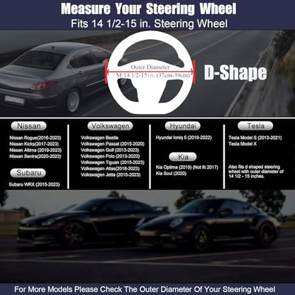 D Shaped Steering Wheel Cover, Flat Bottom Car Wheel Cover 14 1/2-15 inch (37-39 cm), Non-Folding Packaging, Microfiber Leather, Black and Light Creamy White - color: Light Creamy White, size: D Shaped: Medium 14 1/2''-15''
