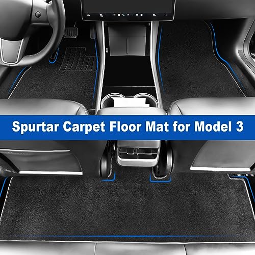 Spurtar for Tesla Model 3 Floor Mats Carpet 2026-2017, Cut Pile Car Floor Mats, Anti-Slip for Model 3, All Weather Protector Automotive, Front & Rear Seat Car Rug 3PCS - size: 2017-2025 Cut Pile (3PCS)