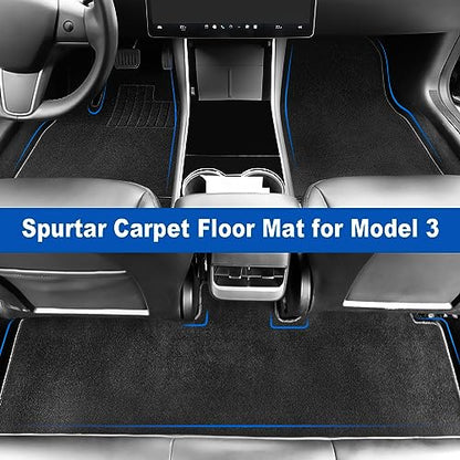 Spurtar for Tesla Model 3 Floor Mats Carpet 2026-2017, Cut Pile Car Floor Mats, Anti-Slip for Model 3, All Weather Protector Automotive, Front & Rear Seat Car Rug 3PCS - size: 2017-2025 Cut Pile (3PCS)