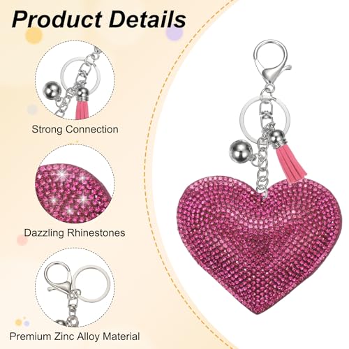 PATIKIL Rhinestone Keychains for Women, Cute Bling Heart Shape Purse Charm for Bag Handbags Car Keys - color: White-rose Red