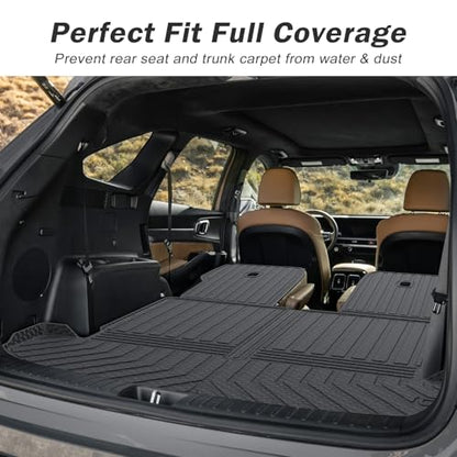 KUST Trunk Cargo Mat for Kia Sorento 2021-2025 2026 (6 Seats), TPE Rubber Rear Cargo Liner with 2nd Row Backrest Mat for Sorento Accessories All Weather Protection Cover 3PCS - style: Sorento 2021-2026 │ Trunk + Backrest Mat