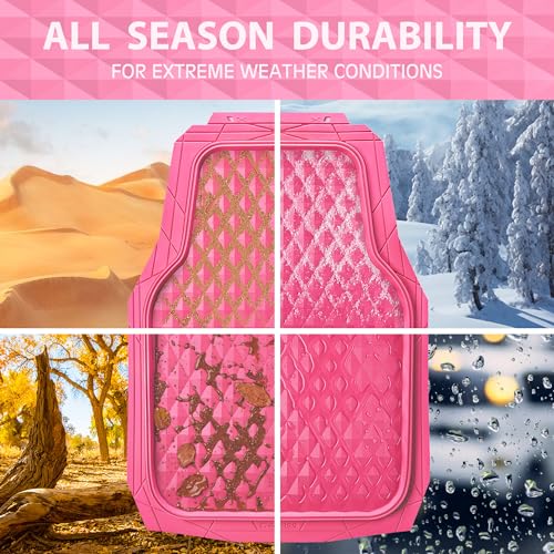CAR PASS Heavy Duty Rubber Hot Pink Car Floor Mats & Cargo Liners, Deep Dish All-Weather Trunk Mats Durable Anti-Slip 3D Rhombus Waterproof Trim to Fit Liner Universal Fit Auto,Sedan,SUV,Truck, Pink - color: hot pink with cargo liner