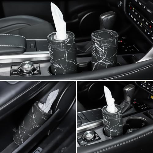 Tissue Holder, 4 Pack Car Cup Holder Facial Tissues with Travel Tissue Bag, Quick and Convenient Flower Combination Car Tissue Box(4 Canisters/200 Tissues) Black - color: Black