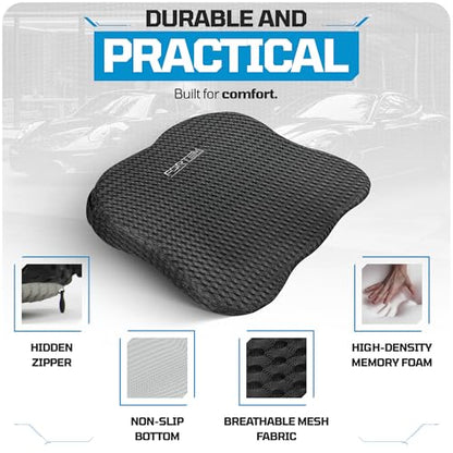 FORTEM Car Seat Cushion, Memory Foam Wedge Cushion for Driving, Car Seat Pad for Comfort, Non Slip Bottom, Adjustable Straps, Washable Cover - size: L (Seat)