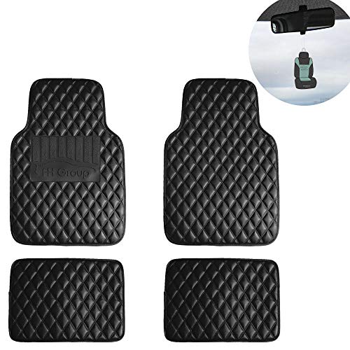 FH Group Luxury Universal Car Floor Mats - Black PU Leather Diamond Design - Heavy Duty Non-Slip - Universal Fit for Most Sedan, SUV, Truck - color: Carbon Black