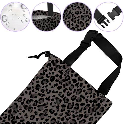 Car Trash Bag Hanging Black Gray Leopard Print Car Trash Can for Back Seat Waterproof Car Trash Bin with Adjustable Straps and Drawstring for Car Accessories Vehicle Travelling Camping - color: Black Gray Leopard Print