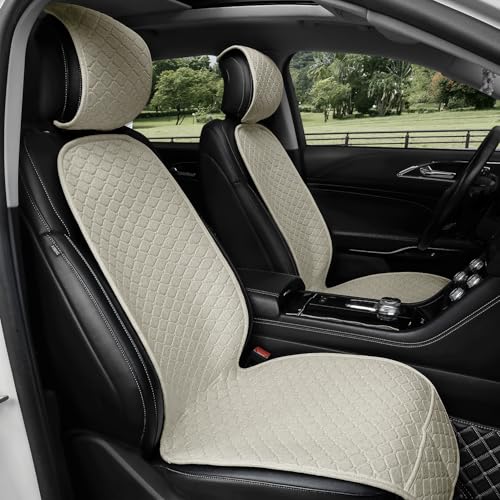 Linen Car Seat Covers for Cars, Front Car Seat Cover Protectors with Storage Bags, Anti-Slip & Soft Automotive Seat Cushion Universal Fit for Most Sedan, SUVs, Vehicles (Beige) - color: Beige