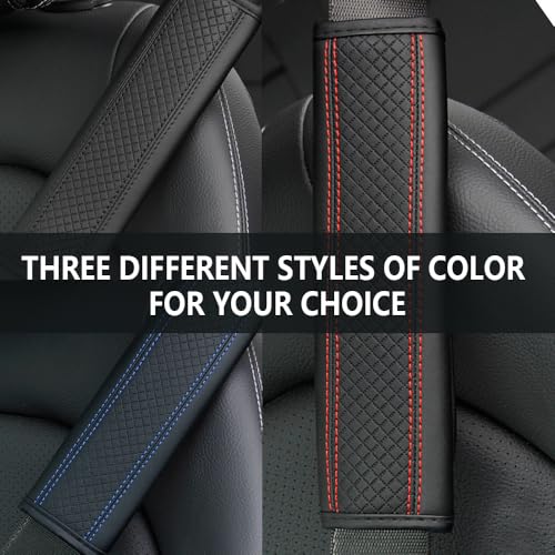 2PCS Car Seat Belt Cover Pad,Breathable Leather Seatbelt Covers for Shoulder Protection and Car Decorations,Universal Seatbelt Cushion Adding Car Seat Strap Pads Car Accessories Interior (Black/Red)