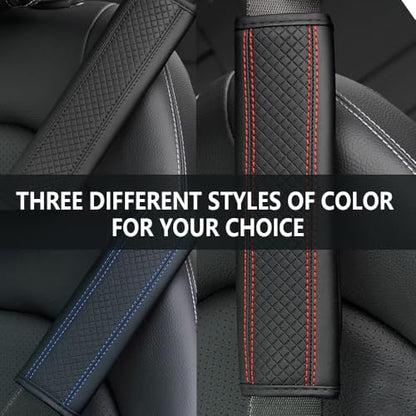 2PCS Car Seat Belt Cover Pad,Breathable Leather Seatbelt Covers for Shoulder Protection and Car Decorations,Universal Seatbelt Cushion Adding Car Seat Strap Pads Car Accessories Interior (Black/Red)