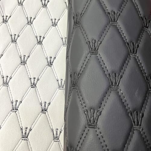 Quilted Foam Vinyl Fabric King Crown Classic Pattern with 0.23" Sponge Backing, 59" W × 39" L Faux Leather Fabric for Car Headliner, Furniture Upholstery, Diamond 2" x 3" (King Crown-Black) - color: King Crown-black
