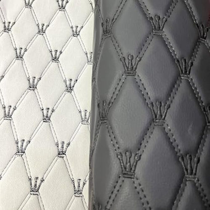 Quilted Foam Vinyl Fabric King Crown Classic Pattern with 0.23" Sponge Backing, 59" W × 39" L Faux Leather Fabric for Car Headliner, Furniture Upholstery, Diamond 2" x 3" (King Crown-Black) - color: King Crown-black