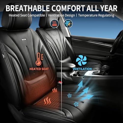 Fit HR-V Car Seat Covers (Full Set) for Select Honda HRV 2016-2026 LX/EX/EXL/Sport, Premium Full Coverage Leather, Airbag Compatible, Breathable Waterproof & All Weather Seat Protector, Black