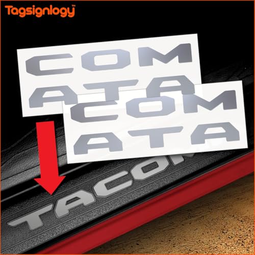 Prime Series UV Weatherproof Vinyl Decals: Pair of Left and Right Front Door Sill Protector Letter Inserts fits Tacoma 2016-2023 (Metallic Silver) - color: Metallic Silver
