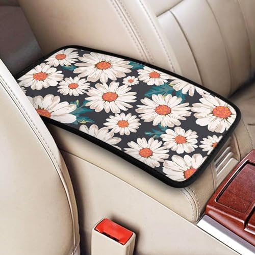 Retro Daisy Flowers Auto Center Console Cover Pad Car Armrest Seat Box Cover Cushion Universal for Most Vehicle SUV Truck Car Accessories Decor - color: Flower Daisy Print Pattern