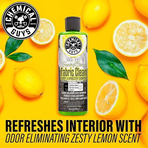 Chemical Guys Foaming Citrus Fabric Clean Drill Brush Kit - High Foaming Stain and Odor Remover, Upholstery, Floor Mat & Car Carpet Cleaner, Deep Cleans & Deodorizes, Citrus Scent - 16 fl oz - size: 16 Fl Oz Drill Brush Kit