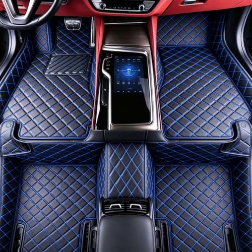 Custom Personalized Full Coverage All Weather Leather Floor Mats & Floor Liners for Cars SUVs Trucks, Anti-Slip Luxury Custom Fit Car Floor Mats Set, Fits 98% of Vehicles (Black Blue) - color: Black blue