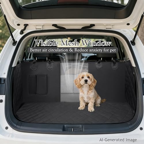 100% Waterproof Dog Car Seat Cover, 600D Oxford Hammock Full Coverage Back Seat Protector, Anti-Slip Bottom with Mesh Window & Storage Pocket, 100% Heavy Duty for Cars SUVs Trucks