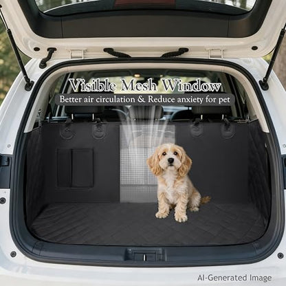100% Waterproof Dog Car Seat Cover, 600D Oxford Hammock Full Coverage Back Seat Protector, Anti-Slip Bottom with Mesh Window & Storage Pocket, 100% Heavy Duty for Cars SUVs Trucks