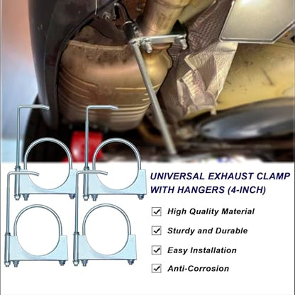 4" Universal Exhaust Clamp with Hanger, Muffler Exhaust for Automotive (4 Pcs) - size: 4 Inch-4 PACK