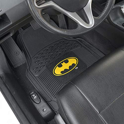 BDK Warner Bros DC Comics Batman Heavy Duty Rubber Floor Mats 3pc Set Car Accessories - No-Slip Grip, All Weather Protection, Trimmable, 2 Front Car Mats 27” x 18” & 1 Rear Liner 18” x 58”